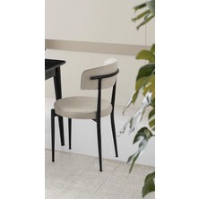 Evistro Göz Metal Ayaklı Kumaş Salon Balkon ve Mutfak Sandalyesi Krem 1 Adet