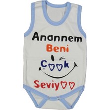 by BebekOdam Beyaz Mavi Biyeli Anaannem Beni Seviyor Yazılı Askılı Zıbın