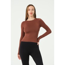 Forever More Uzun Kollu Yuvarlak Yaka Crop Top Seamless