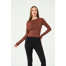 Forever More Uzun Kollu Yuvarlak Yaka Crop Top Seamless