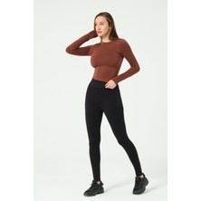 Forever More Uzun Kollu Yuvarlak Yaka Crop Top Seamless