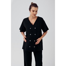 Artış Collection Kadın Keten Kısa Kol Kruvaze Oversize Gömlek K103