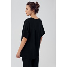 Artış Collection Kadın Keten Kısa Kol Kruvaze Oversize Gömlek K103