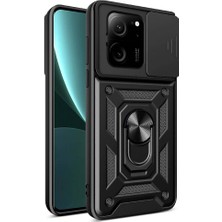 Caseart Xiaomi Mi 13T Pro Kapak Lens Sürgülü Kamera Korumalı Yüzüklü Stantlı Tank Kılıf - Siyah