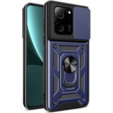 Caseart Xiaomi Mi 13T Pro Kapak Lens Sürgülü Kamera Korumalı Yüzüklü Stantlı Tank Kılıf - Lacivert