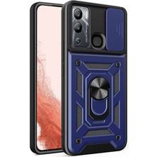 Caseart Infinix Hot 20I Kapak Lens Sürgülü Kamera Korumalı Yüzüklü Stantlı Tank Kılıf - Lacivert