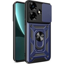 Caseart Infinix Hot 30 Kapak Lens Sürgülü Kamera Korumalı Yüzüklü Stantlı Tank Kılıf - Lacivert