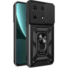 Caseart Infinix Note 30 Pro Kapak Lens Sürgülü Kamera Korumalı Yüzüklü Stantlı Tank Kılıf - Siyah