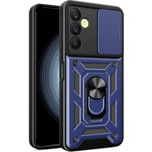 Case World Samsung Galaxy A25 Kapak Lens Sürgülü Kamera Korumalı Yüzüklü Stantlı Tank Kılıf - Lacivert