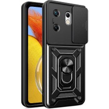 Kılıfmania Infinix Zero 30 4g Kapak Lens Sürgülü Kamera Korumalı Yüzüklü Stantlı Tank Kılıf - Siyah