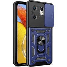 Kılıfmania Infinix Zero 30 4g Kapak Lens Sürgülü Kamera Korumalı Yüzüklü Stantlı Tank Kılıf - Lacivert