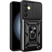 Case World Samsung Galaxy A25 Kapak Lens Sürgülü Kamera Korumalı Yüzüklü Stantlı Tank Kılıf - Siyah