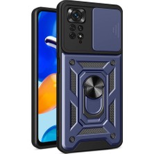 Case World Xiaomi Redmi Note 11 Pro 4g Kapak Lens Sürgülü Kamera Korumalı Yüzüklü Stantlı Tank Kılıf - Lacivert