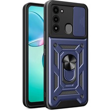 Case World Tecno Spark 8c Kapak Lens Sürgülü Kamera Korumalı Yüzüklü Stantlı Tank Kılıf - Lacivert