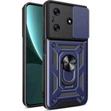 Case World Tecno Spark 10 4g Kapak Lens Sürgülü Kamera Korumalı Yüzüklü Stantlı Tank Kılıf - Lacivert