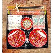 Fiorella Gift El Yapımı Çini Fincan Seti & Çini Ikramlık & Çini Anahtarlık & Kahve & Tütsülük ve 1 Paket Tütsü & Hediye Seti & Hediye Kutusu & Doğum Günü & Sevgili & Yeni Iş Terfi