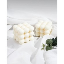Mumy Desing 3 Adet Kare Bubble Mum Krem Pudra Kokulu Candle Soya Wax Vegan Mum