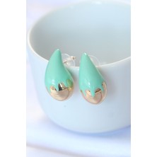 Style Of Carmen Minimal Turkuaz Mineli Çift Renk Damla Küpe