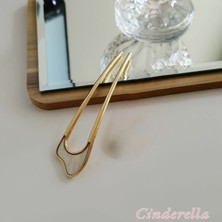 Cinderella Kıvrımlı Beyaz Detaylı Metal Topuz Tokası - Çubuk Saç Tokası - Saç Çubuğu