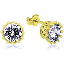 Mevafa Gümüş Gold Tırnaklı Tek Taş Çivili Kadın Küpe