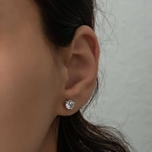 Mevafa ​Gümüş 6 Mm Beyaz Zirkon Tek Taş Kadın Küpe