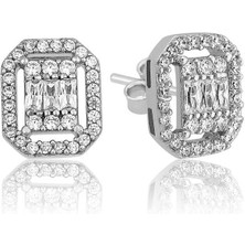 Mevafa Gümüş Beyaz Baget Taşlı Çivili Kadın Küpe