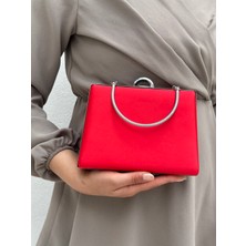 Sh Poly1 Kadın Saten Kırmızı Abiye Clutch Portföy Çanta