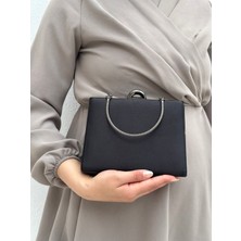 Sh Poly1 Kadın Saten Siyah Abiye Clutch Portföy Çanta