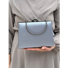 Sh Poly1 Kadın Saten Platin Abiye Clutch Portföy Çanta