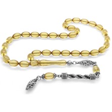 Gümüş Hediye Al Kararmaz Metal Halat Püsküllü Arpa Kesim Şeffaf Beyaz Ateş Kehribar Tesbih