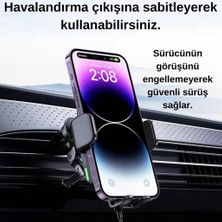 Polham Süper Hızlı 15W Kablosuz Şarjlı Araç Içi Telefon Tutucu, Düşmez, Titremez, Stabil Telefon Tutucu