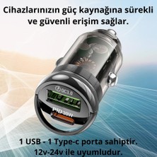 Polham Hc 30W 1x Type-C 1x USB Girişli Araç Çakmaklık Hızlı Şarj Başlığı, Akım, Voltaj, Isı Korumalı