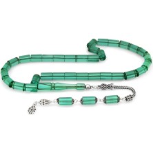 Gümüş Hediye Al 925 Ayar Gümüş Püsküllü Kesme Kesim Su Yeşili Ateş Kehribar Tesbih