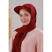 Melodi Scarf Kadın Tesettür Şapkalı Boneli Hazır Şal Bordo