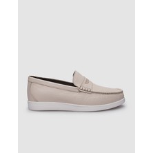 %100 Hakiki Deri Bej Loafer  Erkek Günlük Ayakkabı