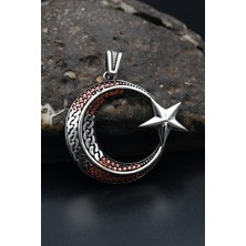 Prestige Gümüş Kolye Ucu 925 Ayar Gümüş Ay Yıldızlı (Ay Yıldız) Zirkon Taş Süslemeli