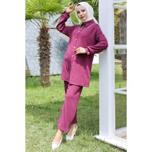 İlkimay Kolyeli Bürümcük Tunik Pantolon Ikili Takım 927 - Mürdüm