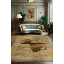 Homshtag Art Deko Vintage Afrikalı Temalı Renkli Halı Etnik Afrika Haritası Desenli Halı Modern Halı