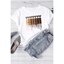 Only Trendwear  Unisex Leopar Kalp Baskılı Oversize T-Shirt