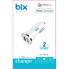 Bix BX-2UA18 Hızlı Araç Şarj Cihazı Çift USB Çıkışlı QC 3.0 Beyaz