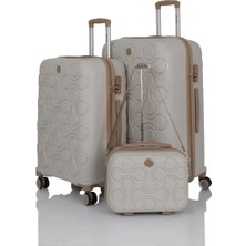 Mçs Kırılmaz Polipropilen 3'lü Valiz Seti Büyük & Orta & Makyaj Kemik-Şampanya V376