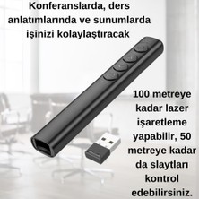 Coofbe 100MT Mesafeli USB Girişli Pilli Rf2.4ghz Projeksiyon Sunum Kumandası Kırmızı Lazer Işaretçili