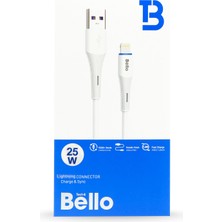 Bello BA-01 USB Lightning Hızlı Şarj Data Kablosu 25W 1.2m