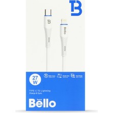 Bello BA-01 Type-C Lightning Beyaz Hızlı Şarj Data Kablosu 27W 1.2m