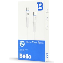 Bello BA-01 Type-C Type-C Beyaz Hızlı Şarj Data Kablosu 100W 1.2m