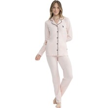U.S. Polo Assn. 11000 Kadın Uzun Kollu Önden Düğmeli Gömlek Pijama Takım-Pembe