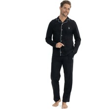 U.S. Polo Assn. 12039 Erkek Uzun Kollu Önden Düğmeli Gömlek Pijama Takım-Siyah