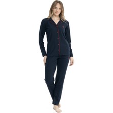 U.S. Polo Assn. 11000 Kadın Uzun Kollu Önden Düğmeli Gömlek Pijama Takım-Lacivert
