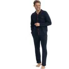 U.S. Polo Assn. 12039 Erkek Uzun Kollu Önden Düğmeli Gömlek Pijama Takım-Lacivert