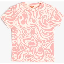 Koton Kısa Kollu Tişört Kız Çocuk Pamuklu Soyut Desenli Pembe Bisiklet Yaka